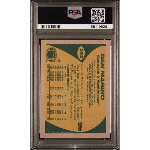 PSA graded 1989 Topps Dan Marino sports card gem mint card for collectors