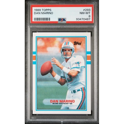Graded 1989 Topps Dan Marino football card in PSA holder, perfect for collectors