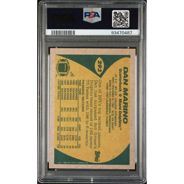 PSA graded 1989 Topps Dan Marino football card in excellent condition