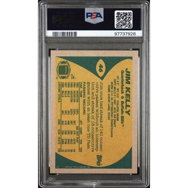 Graded PSA 10 Gem Mint 1989 Topps Jim Kelly #46 Football Card