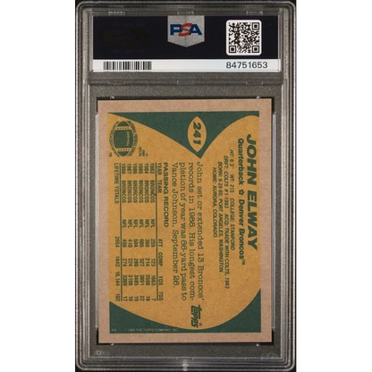 Graded PSA 10 GEM MINT 1989 Topps John Elway football card on display