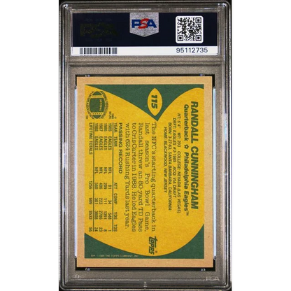 PSA graded 1989 Randall Cunningham football card in protective slab for collectors