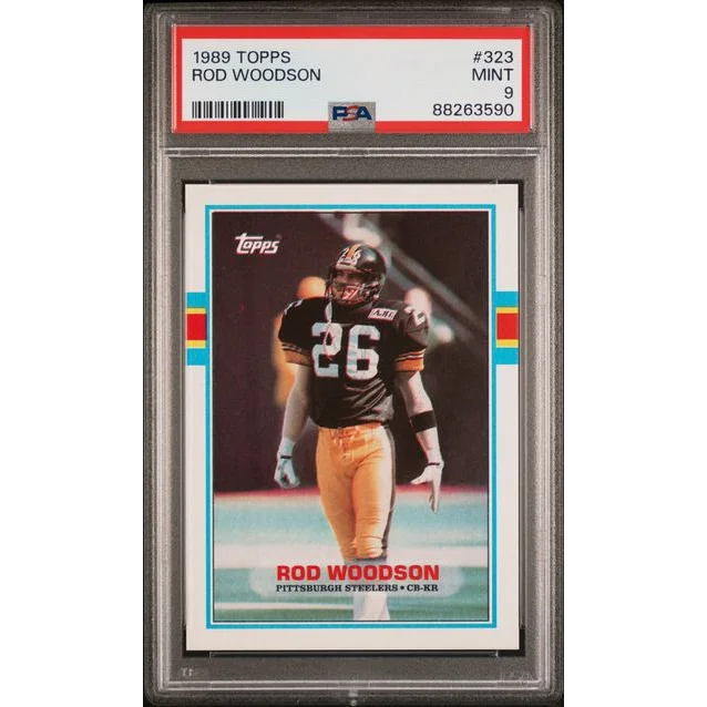 PSA graded 1989 Topps Rod Woodson football card in collection