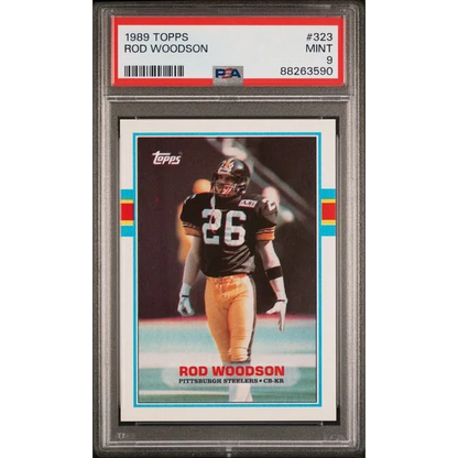 PSA graded 1989 Topps Rod Woodson football card in collection