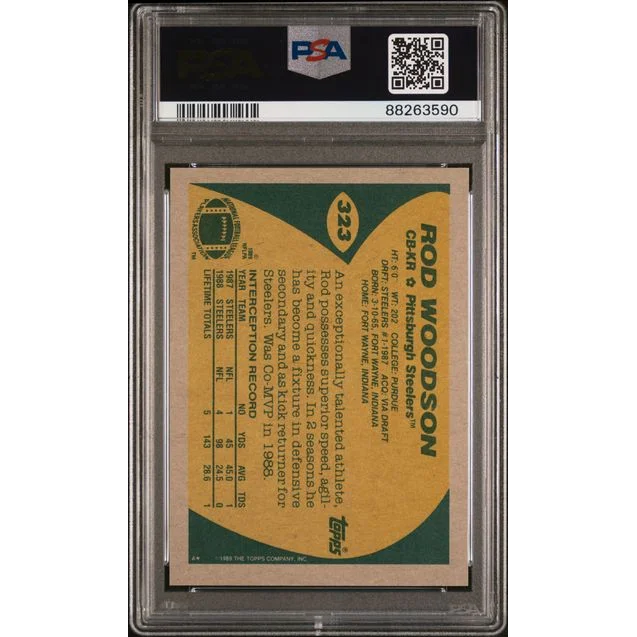 PSA graded Rod Woodson 1987 Topps football card for collection or trading