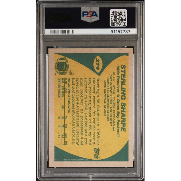 Graded 1989 Topps Sterling Sharpe #379 Rookie RC Football Card PSA 10 Gem Mint | PSA 10 Gem Mint Graded Rookie Card | vintageantiquesgifts.com