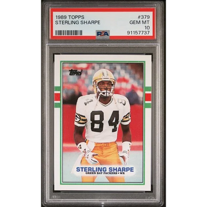 Graded 1989 Topps Sterling Sharpe #379 Rookie RC Football Card PSA 10 Gem Mint | Hall of Fame Sports Memorabilia | vintageantiquesgifts.com