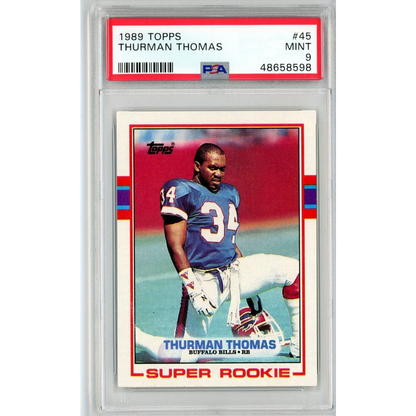 Professional sports authenticator graded 1989 Topps Thurman Thomas rookie card for sports collectors