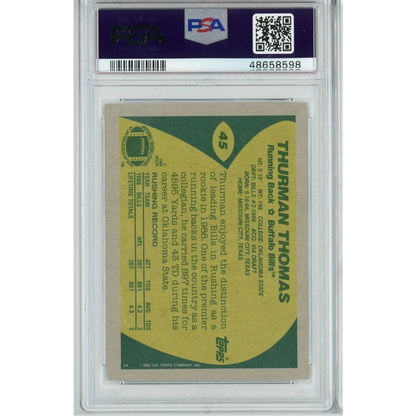 Graded Thurman Thomas football card by PSA, authentic sports authenticator, for pro sports fans