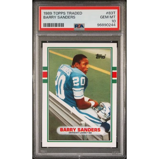 PSA 10 graded 1989 Topps Traded Barry Sanders #83T rookie card slabbed