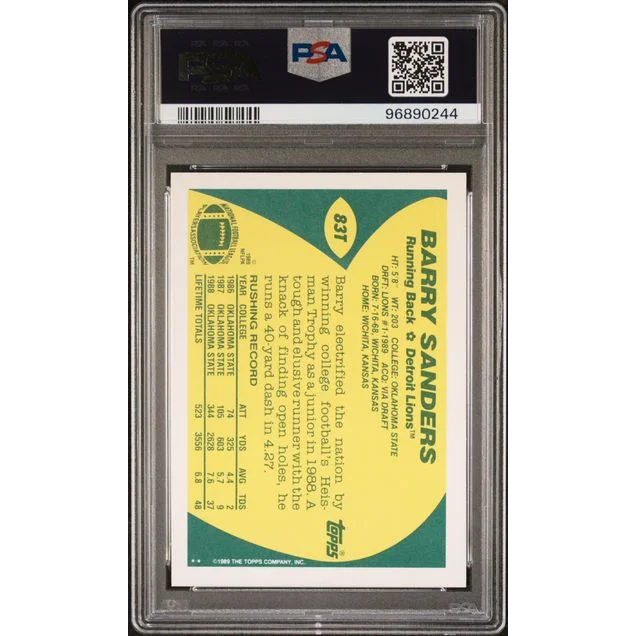 1989 Topps Traded Barry Sanders #83T Rookie RC PSA 10 Gem Mint Card