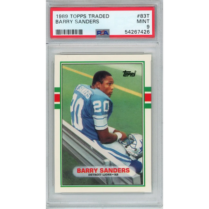 Graded 1989 Topps Traded Barry Sanders #83T Rookie RC Football Card PSA 9 Mint | Hall of Fame Sports Memorabilia | vintageantiquesgifts.com