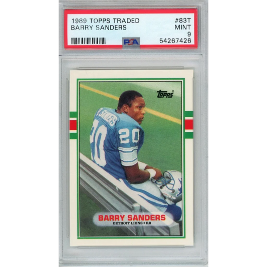 Graded 1989 Topps Traded Barry Sanders #83T Rookie RC Football Card PSA 9 Mint | Hall of Fame Sports Memorabilia | vintageantiquesgifts.com