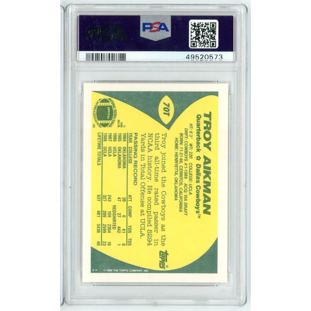 Graded 1989 Topps Traded Troy Aikman Rookie Card football trading card