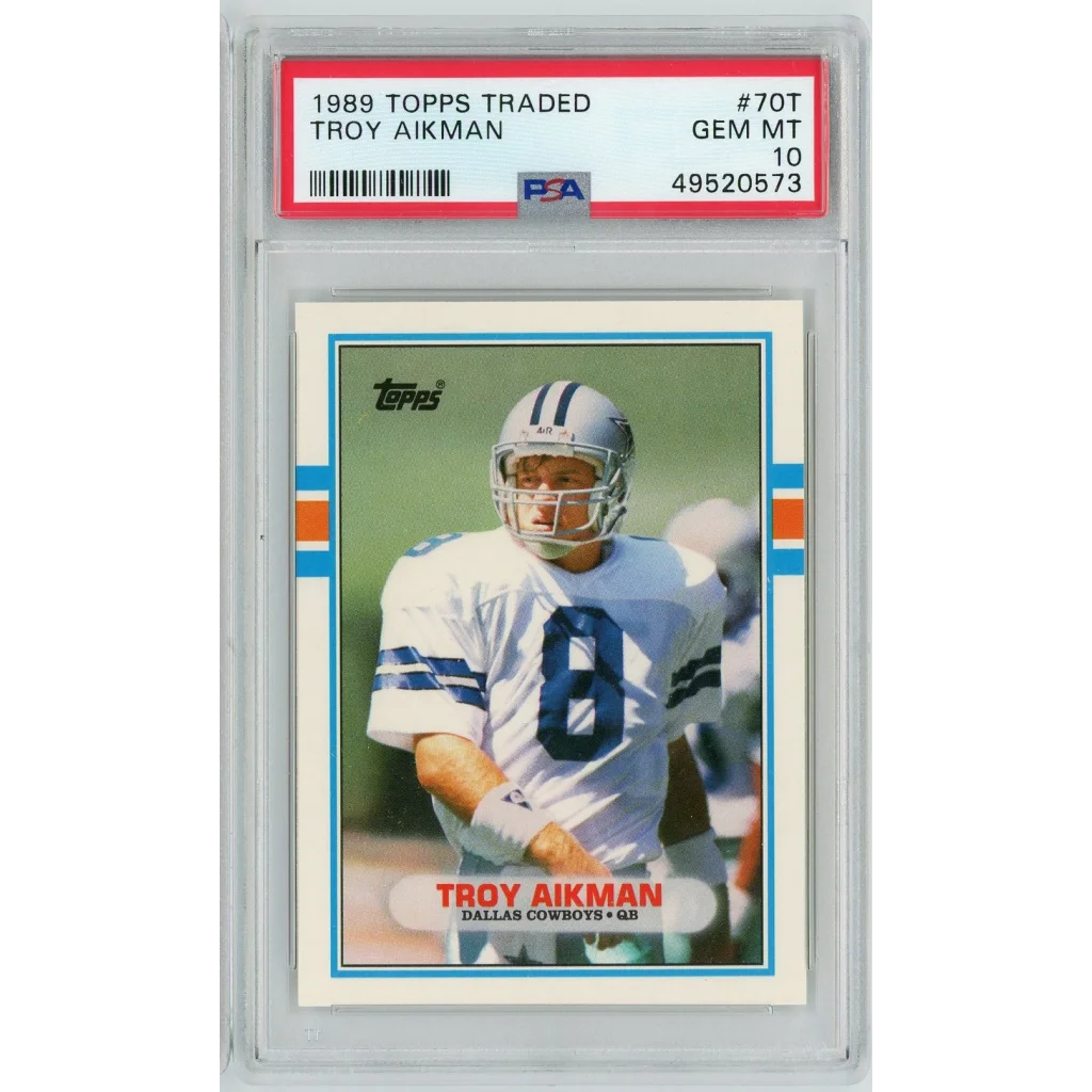 PSA graded 1989 Topps Traded Troy Aikman rookie card for collectors