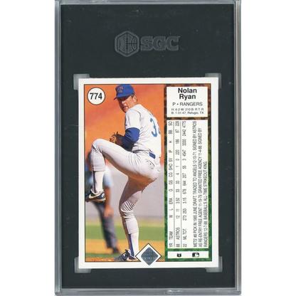 Graded 1989 Upper Deck Nolan Ryan #774 Baseball Card SGC 9 Mint | SGC 9 Mint Graded Vintage Baseball Card | vintageantiquesgifts.com