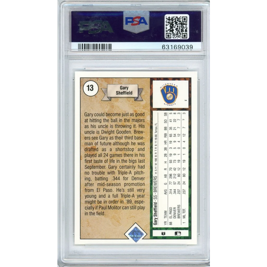 A graded PSA 10 Gary Sheffield 1989 Upper Deck Star Rookie Card Gem Mint