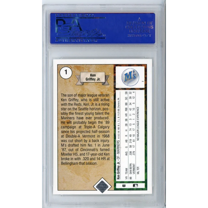 Graded Ken Griffey Jr 1989 Upper Deck Rookie Card in PSA case for collectors