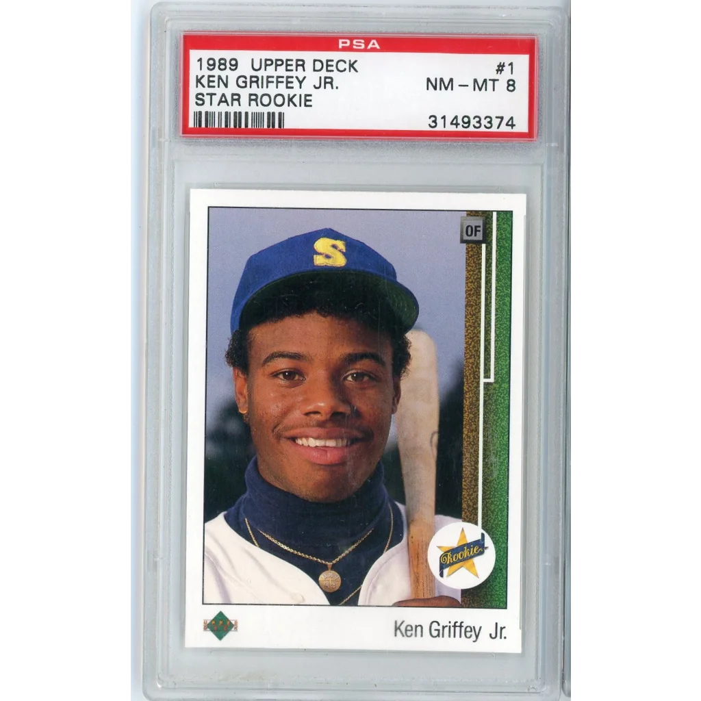 Graded 1989 Upper Deck Ken Griffey Jr rookie baseball card in PSA Treasure product