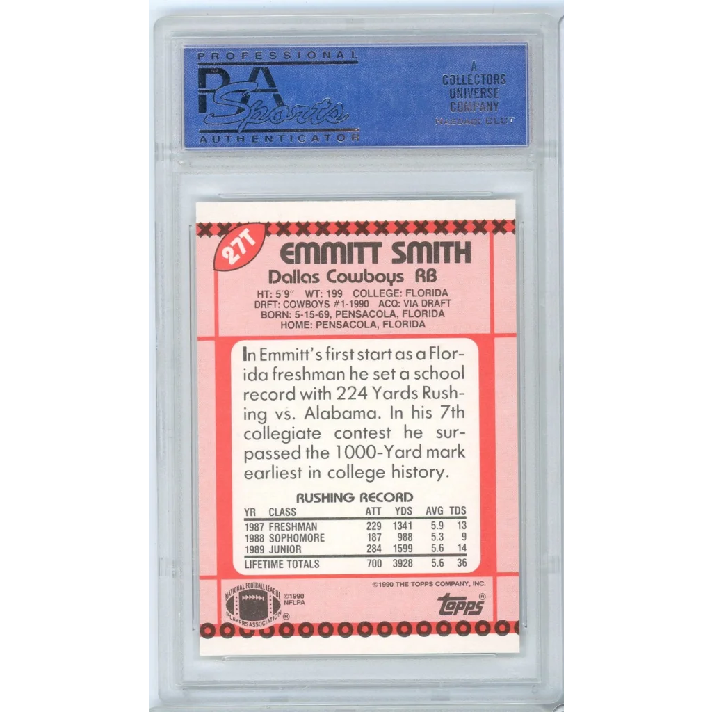 Graded 1990 Topps Traded Emmitt Smith #27T Rookie PSA 10 Gem Mint Card