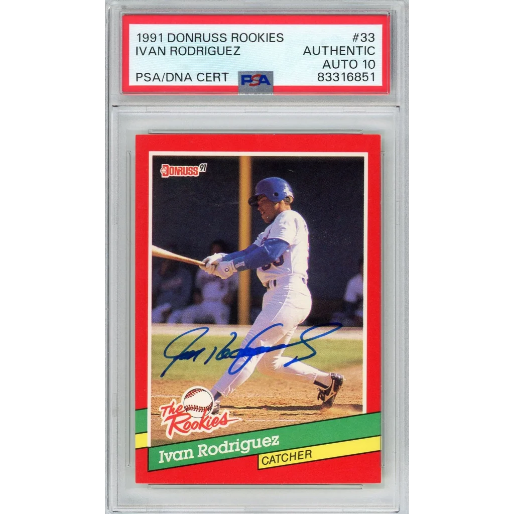 Graded 1991 Donruss Ivan Pudge Rodriguez #33 Rookie RC Baseball Card PSA 10 Auto Grade Gem Mint | Hall of Fame Sports Memorabilia | vintageantiquesgifts.com
