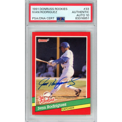Graded 1991 Donruss Ivan Pudge Rodriguez #33 Rookie RC Baseball Card PSA 10 Auto Grade Gem Mint | Hall of Fame Sports Memorabilia | vintageantiquesgifts.com