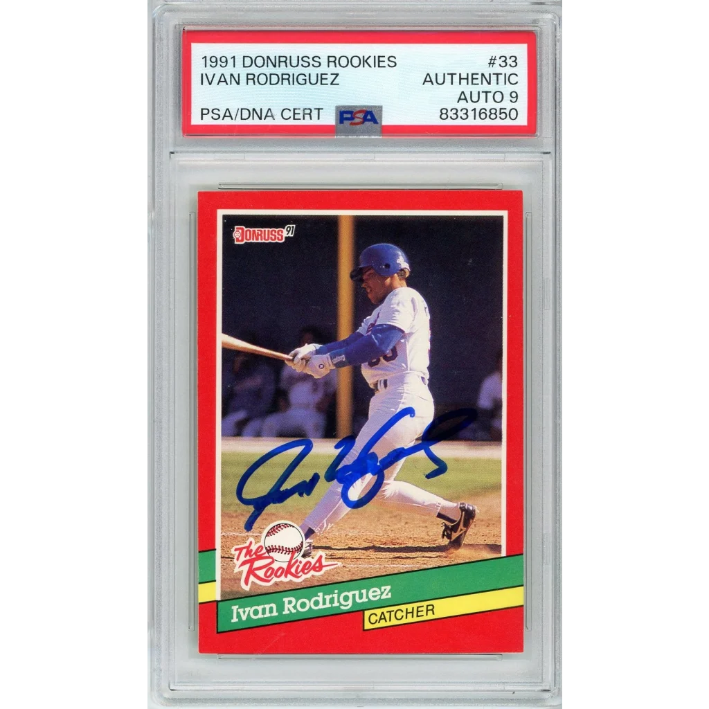 PSA graded 1991 Donruss Rookies Ivan Rodriguez baseball card with authentic autograph