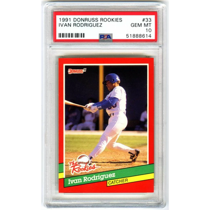 Graded 1991 Panini Donruss Rookies Ivan Rodriguez #33 Rookie RC Baseball Card PSA 10 Gem Mint | Hall of Fame Sports Memorabilia | vintageantiquesgifts.com