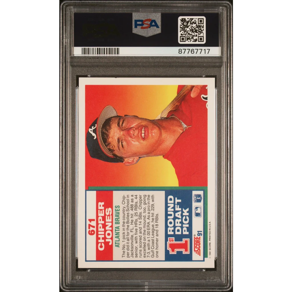Graded 1991 Score Chipper Jones #671 Rookie RC PSA 10 Gem Mint card
