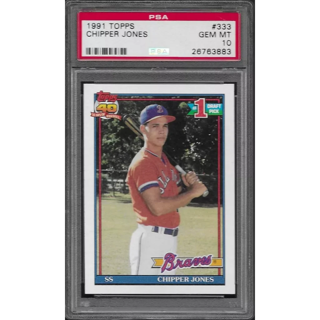 1991 Topps Chipper Jones #333 Rookie Card PSA 10 Gem Mint Slab