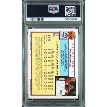 Graded 1994 Topps Shaquille ONeal #362 rookie PSA 10 gem mint card in slab
