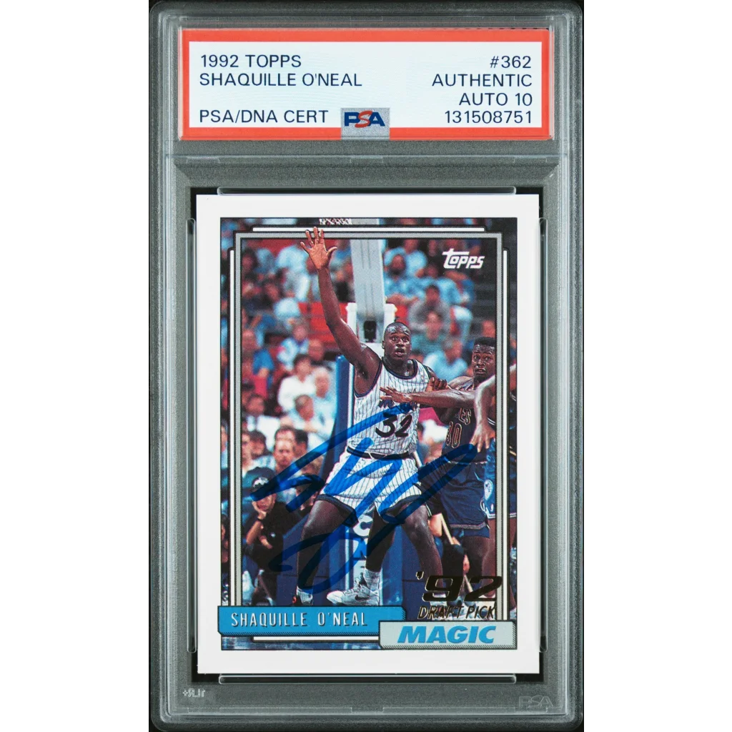 Graded 1992-93 Topps Shaquille ONeal #362 rookie PSA 10 auto gem mint