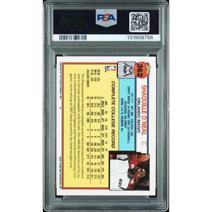 Graded 1992-93 Topps Shaquille O'Neal #362 Rookie RC Basketball Card PSA 9 Mint | PSA 9 Mint Graded Rookie Card | vintageantiquesgifts.com