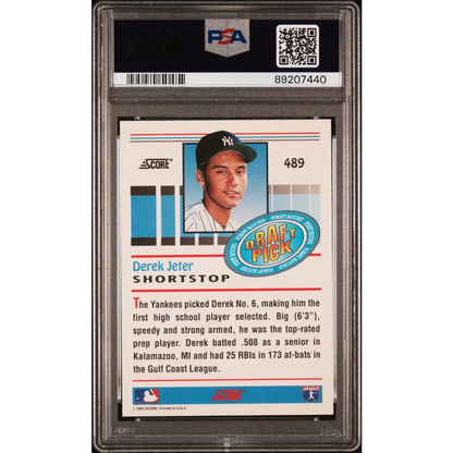 Graded 1993 Score Derek Jeter #489 Rookie RC PSA 9 Mint Yankees card