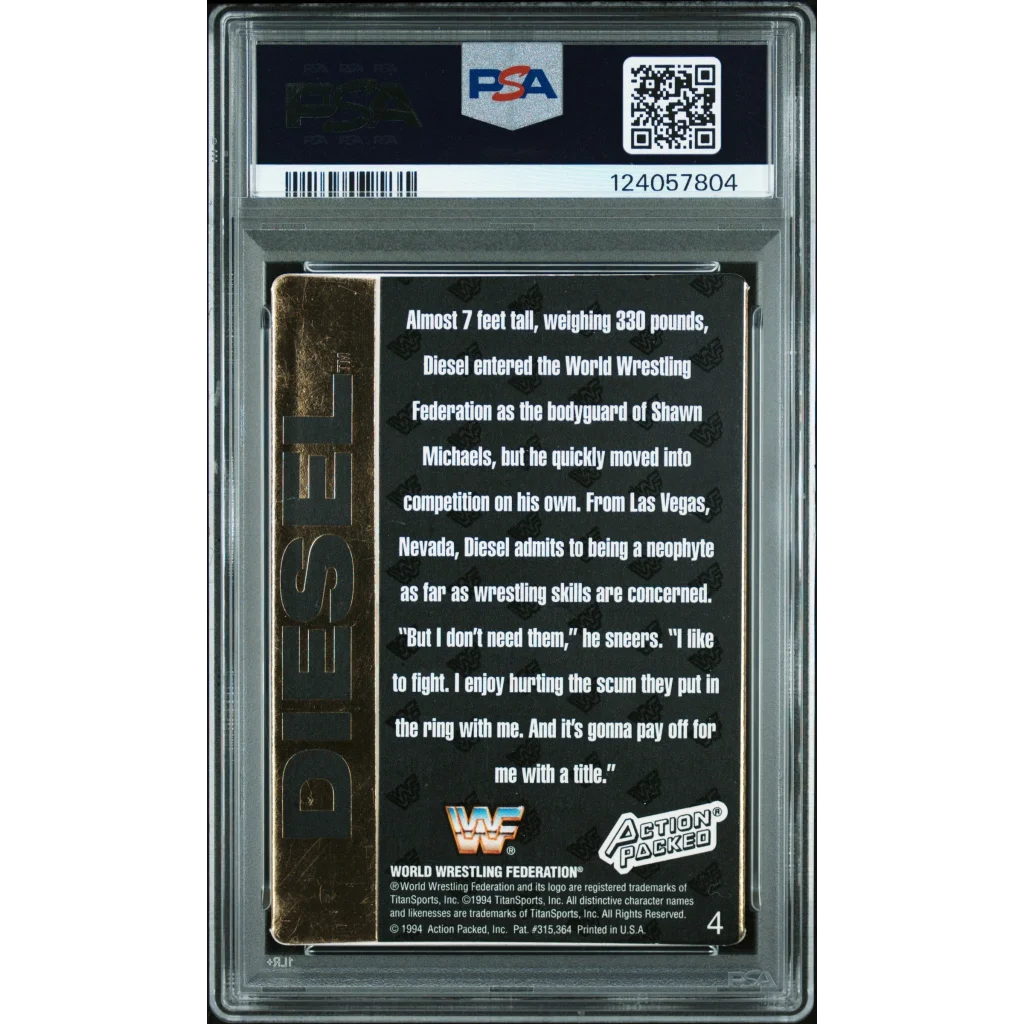 Graded 1994 Action Packed WWF Kevin Nash Diesel #4 Rookie RC Signed Wrestling Card PSA 5 EX | PSA 5 EX Graded Rookie Card | vintageantiquesgifts.com