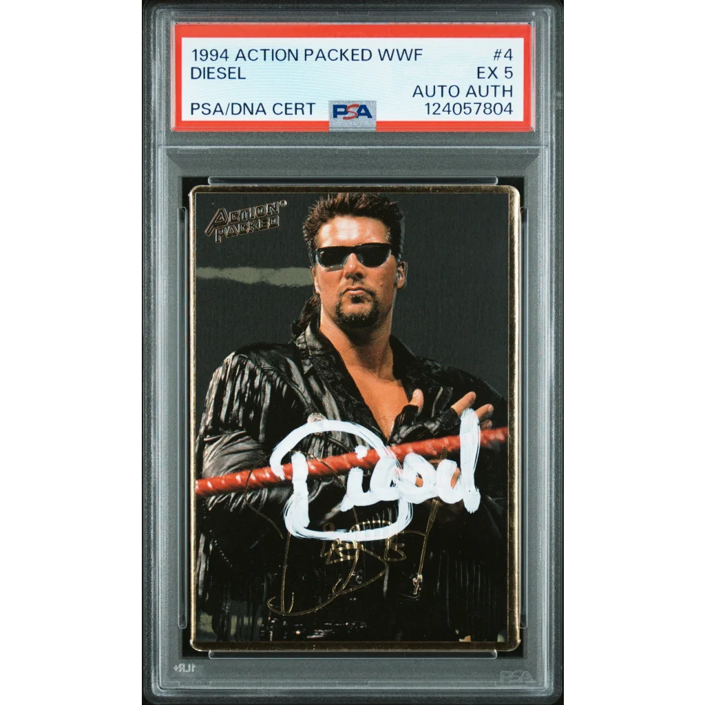 Graded 1994 Action Packed WWF Kevin Nash Diesel #4 Rookie RC Signed Wrestling Card PSA 5 EX | Hall of Fame Sports Memorabilia | vintageantiquesgifts.com