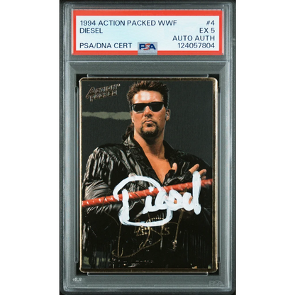 Graded 1994 Action Packed WWF Kevin Nash Diesel #4 Rookie RC Signed Wrestling Card PSA 5 EX | Hall of Fame Sports Memorabilia | vintageantiquesgifts.com