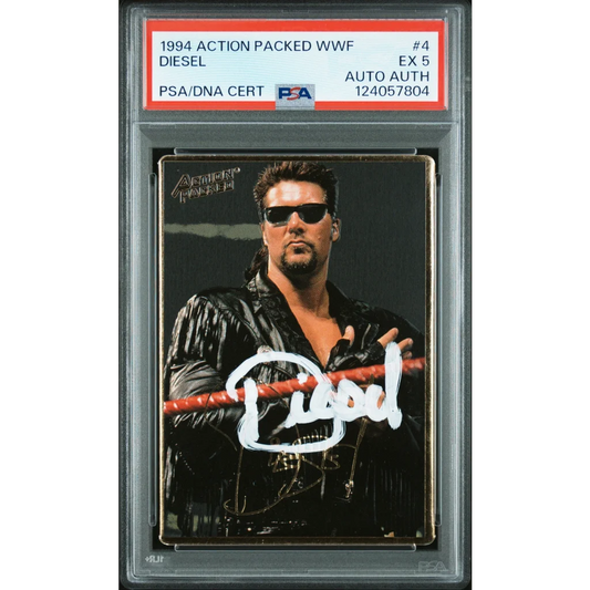 Graded 1994 Action Packed WWF Kevin Nash Diesel #4 Rookie RC Signed Wrestling Card PSA 5 EX | Hall of Fame Sports Memorabilia | vintageantiquesgifts.com