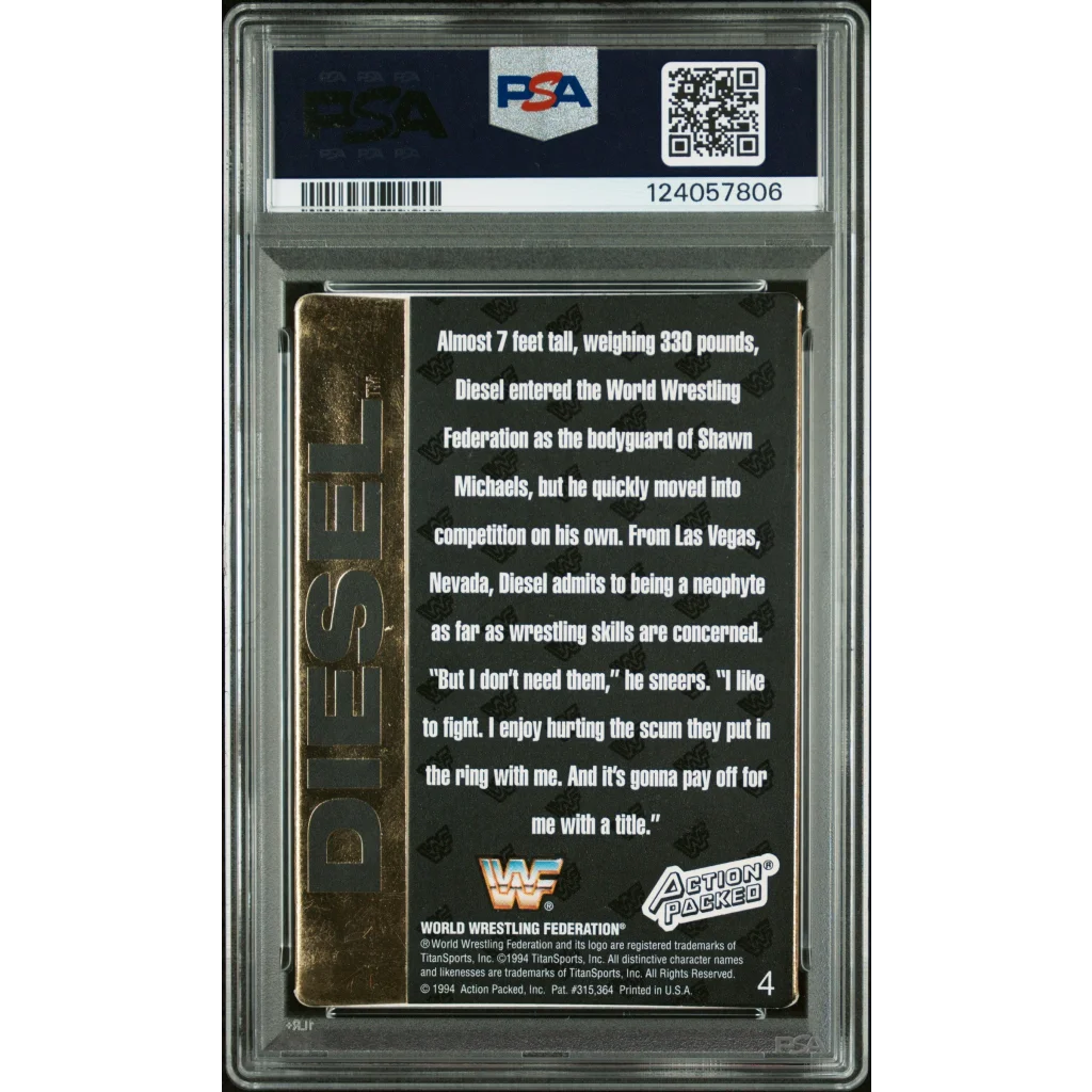 Graded 1994 Action Packed WWF Kevin Nash Diesel #4 Rookie RC Signed Wrestling Card PSA 6 | PSA 6 EX-MT Graded Rookie Card | vintageantiquesgifts.com