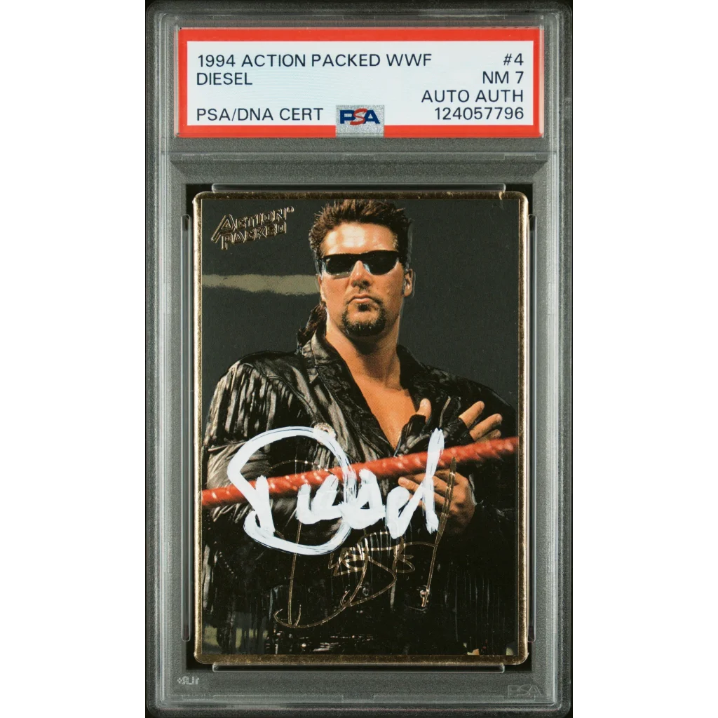 Graded 1994 Action Packed WWF Kevin Nash Diesel #4 Rookie RC Signed Wrestling Card PSA 7 NM | Hall of Fame Sports Memorabilia | vintageantiquesgifts.com