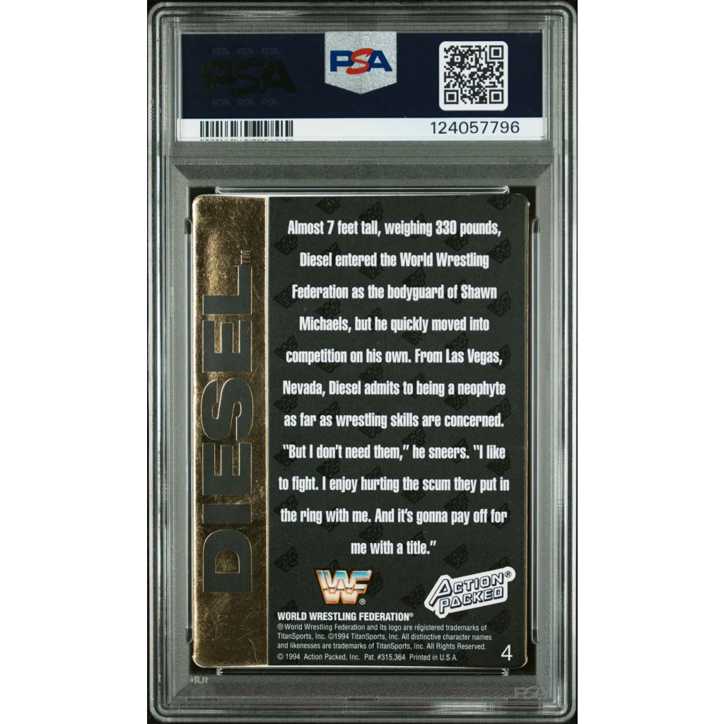 Graded 1994 Action Packed WWF Kevin Nash Diesel #4 Rookie RC Signed Wrestling Card PSA 7 NM | PSA 7 NM Graded Rookie Card | vintageantiquesgifts.com