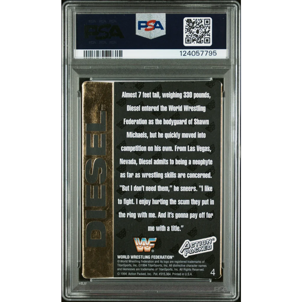 Graded 1994 Action Packed WWF Kevin Nash Diesel #4 Rookie RC Signed Wrestling Card PSA 8 NM-MT | PSA 8 NM-MT Graded Collectible Card | vintageantiquesgifts.com
