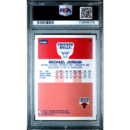 Graded 1996 Fleer Michael Jordan Chicago Bulls PSA 4 Card in Plastic