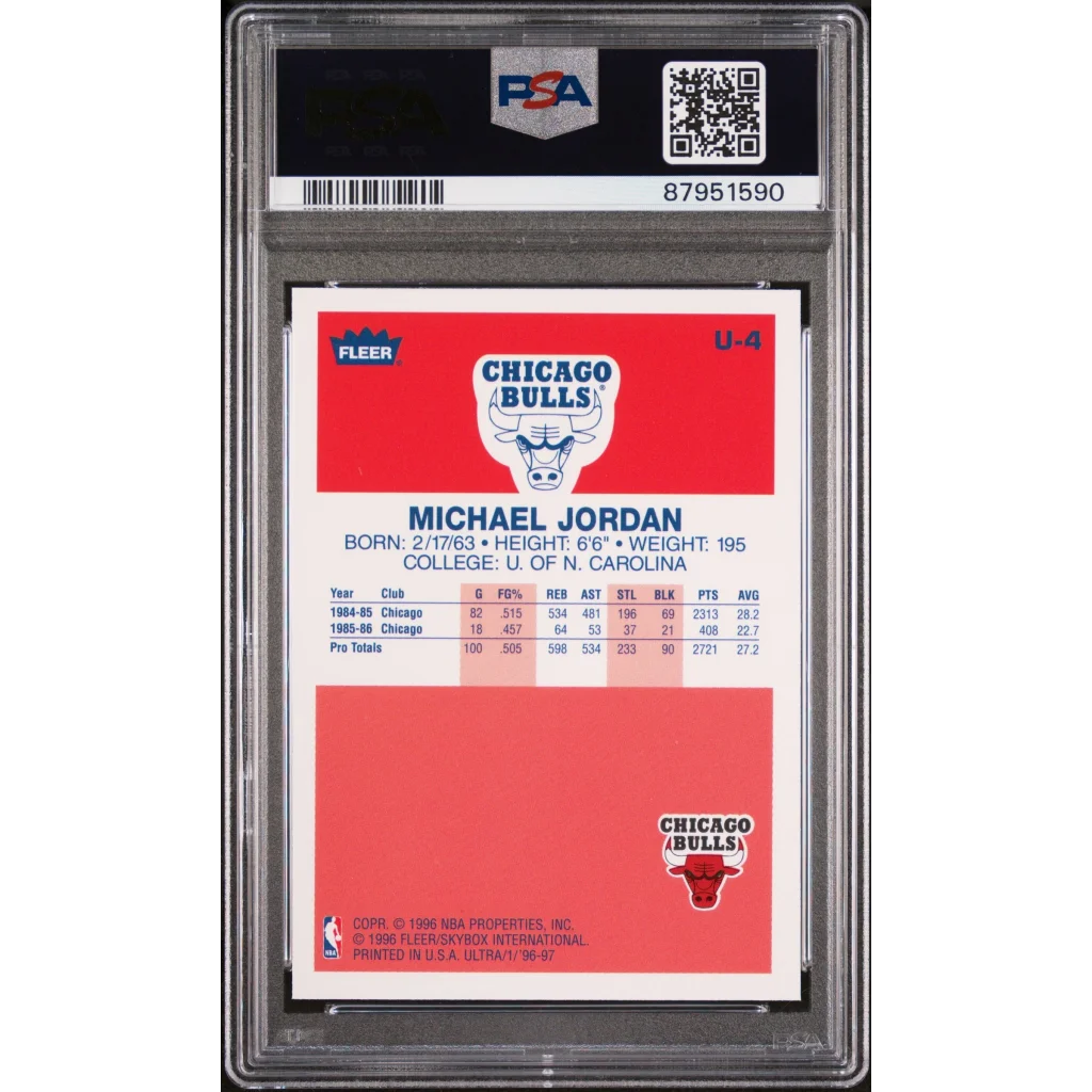 Graded 1996 Fleer Ultra Michael Jordan #U4 PSA 9 reprint card
