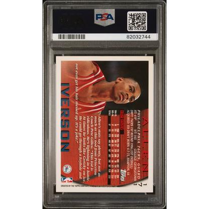 PSA 10 graded 1996 Topps Allen Iverson #171 rookie card in red 76ers jersey
