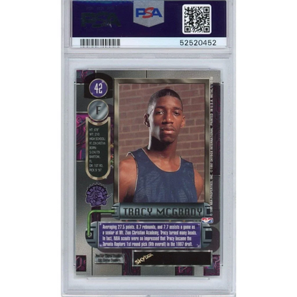 PSA graded Skybox Metal Universe Tracy McGrady rookie card front view