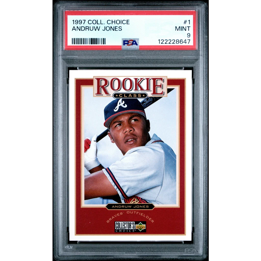 Graded 1997 Upper Deck Collectors Choice Andruw Jones #1 Rookie RC Baseball Card PSA 9 Mint | Hall of Fame Sports Memorabilia | vintageantiquesgifts.com