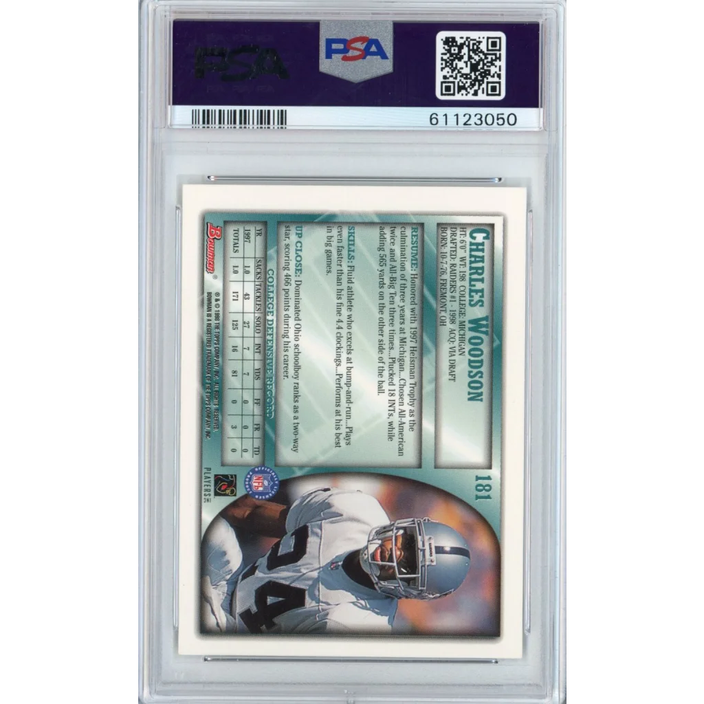 Graded 1998 Bowman Charles Woodson #181 Rookie RC PSA 10 Gem Mint Card