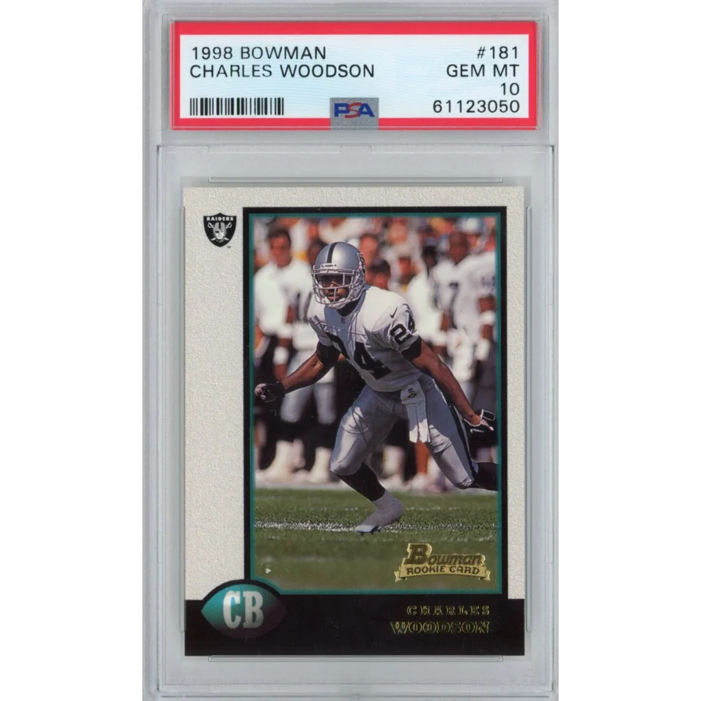 Graded PSA 10 1998 Bowman Charles Woodson #181 Rookie Raiders RC Card
