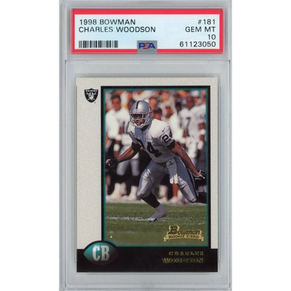 Graded PSA 10 1998 Bowman Charles Woodson #181 Rookie Raiders RC Card
